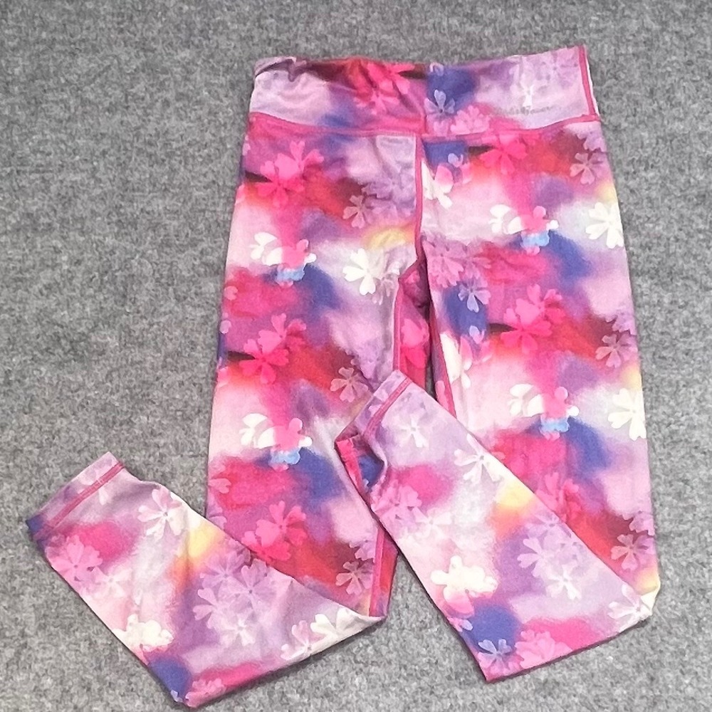 Eddie Bauer Girls Pink Purple Floral Athletic Leggings Kids M 10/12